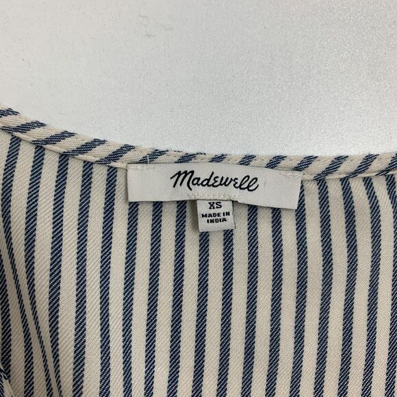 Madewell Novel Tie Front Shirt Womens XS Extra Small Stripe V Neck Short Sleeve - Picture 8 of 14